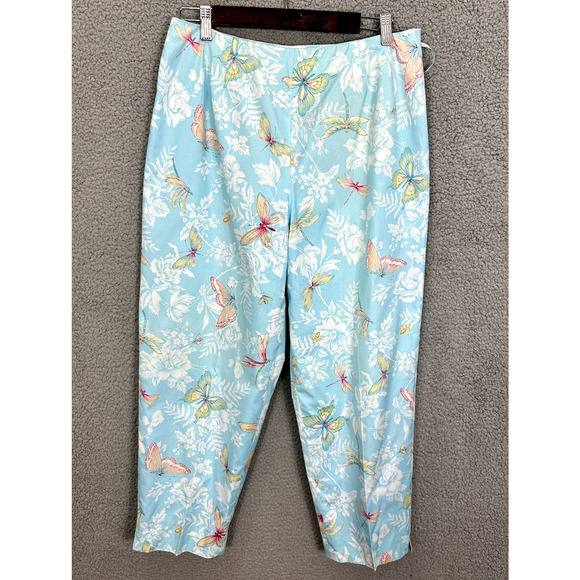 Talbots Pants Womens 12P Blue Butterfly‎ Straight Leg Cotton Y2K Boho Whimsical - Picture 1 of 8